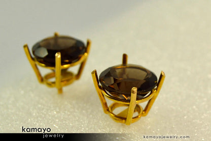 SMOKY QUARTZ EARRINGS - 10mm Smoky Quartz Stud Ear Tops