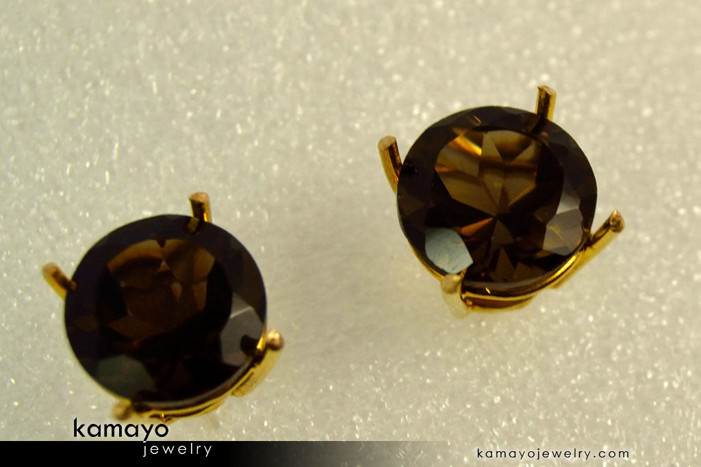 SMOKY QUARTZ EARRINGS - 10mm Smoky Quartz Stud Ear Tops