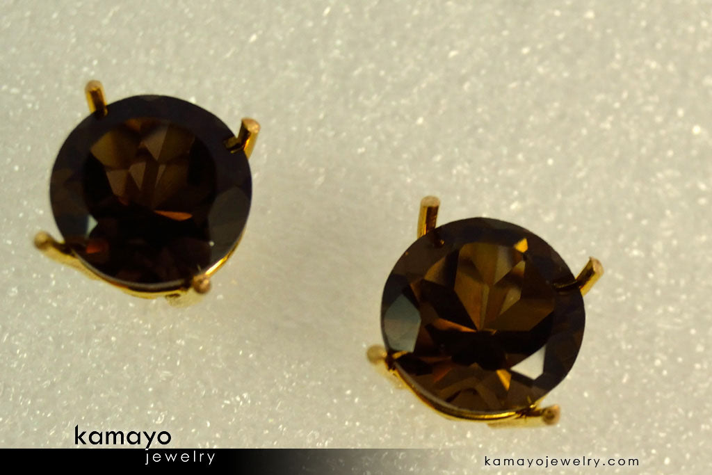 SMOKY QUARTZ EARRINGS - 10mm Smoky Quartz Stud Ear Tops