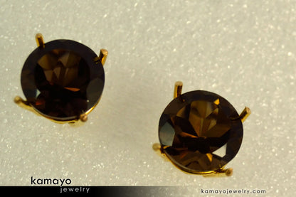 SMOKY QUARTZ EARRINGS - 10mm Smoky Quartz Stud Ear Tops