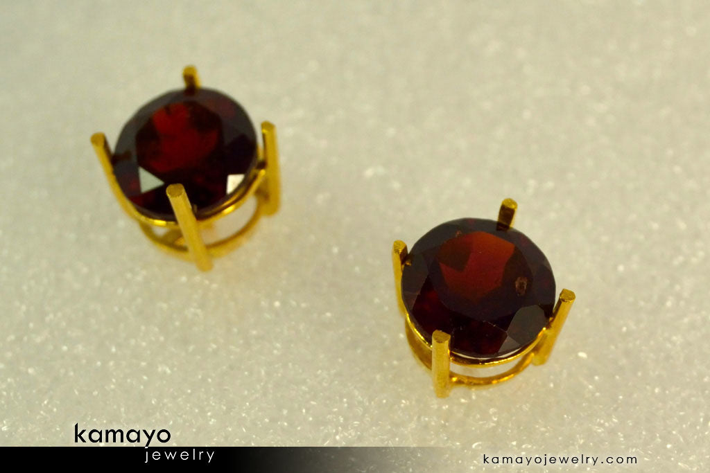 GARNET EARRINGS - 8mm Red Garnet Stud Ear Tops
