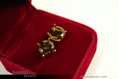 SMOKY QUARTZ EARRINGS - 10mm Smoky Quartz Stud Ear Tops