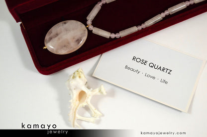 ROSE QUARTZ NECKLACE - Large Oval Pendant and Natural Beads