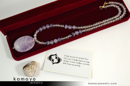 PISCES NECKLACE - Large Lavender Amethyst Pendant and Clear Quartz Beads