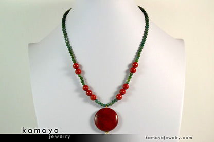 ARIES NECKLACE - Coin Red Jasper Pendant and Green Jasper Beads