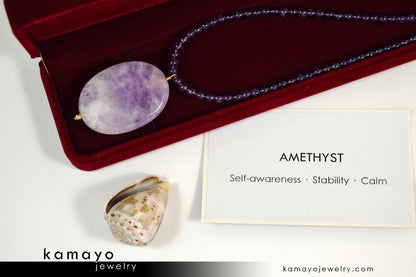 LAVENDER AMETHYST NECKLACE - Large Faceted Oval Pendant and Round Beads