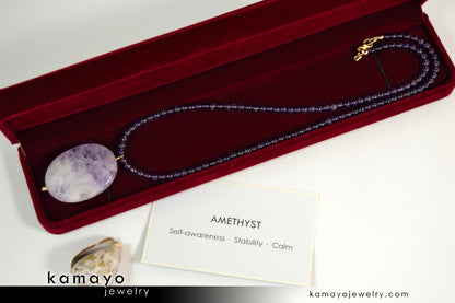LAVENDER AMETHYST NECKLACE - Large Faceted Oval Pendant and Round Beads