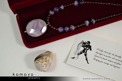 AQUARIUS NECKLACE - Amethyst Pendant and Red Garnet Beads