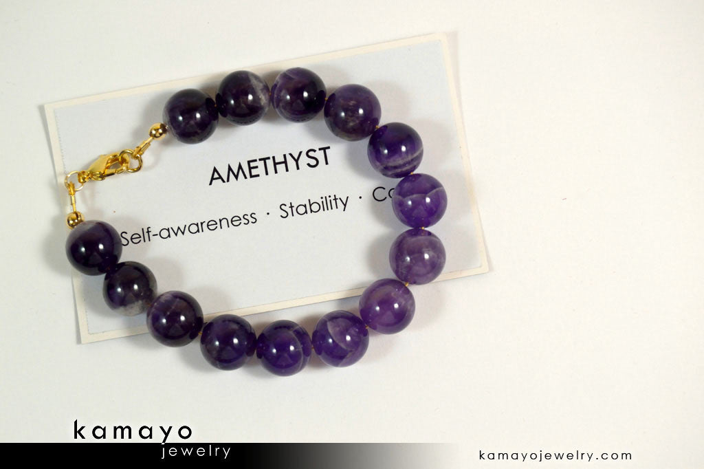 CHEVRON AMETHYST BRACELET - Large Round Natural Banded Amethyst Beads