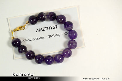 CHEVRON AMETHYST BRACELET - Large Round Natural Banded Amethyst Beads