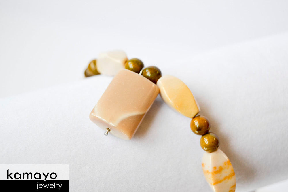 WHITE JASPER BRACELET - Mookaite Jasper Pendant and Brown Ocean Jasper Beads