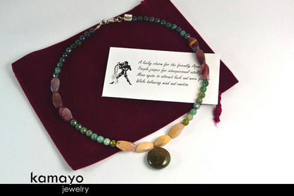 AQUARIUS NECKLACE - Womens' Choker - Moss Agate Pendant and Jasper Beads