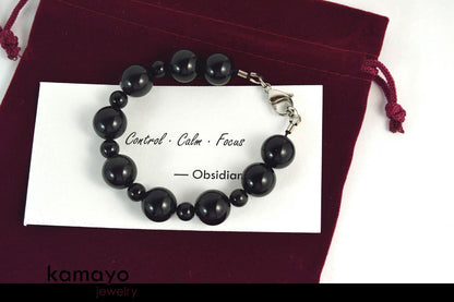 BLACK OBSIDIAN BRACELET - Big Round Beads