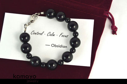 BLACK OBSIDIAN BRACELET - Big Round Beads
