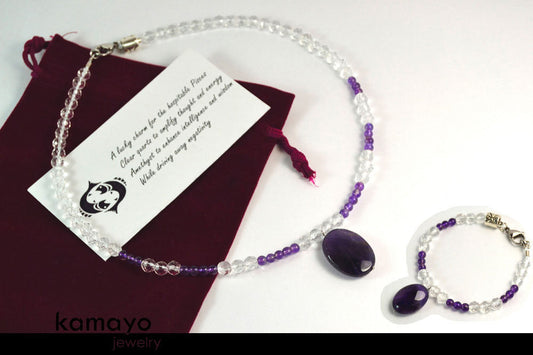 PISCES JEWELRY SET - Necklace and Bracelet with Amethyst Pendants