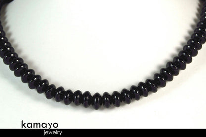 BLACK ONYX NECKLACE - Roundel Beads - Men's Choker or Princess Necklace for Women