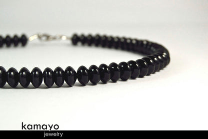 BLACK ONYX NECKLACE - Roundel Beads - Men's Choker or Princess Necklace for Women