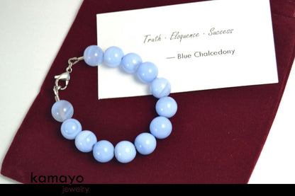 BLUE CHALCEDONY BRACELET - Large Round Beads