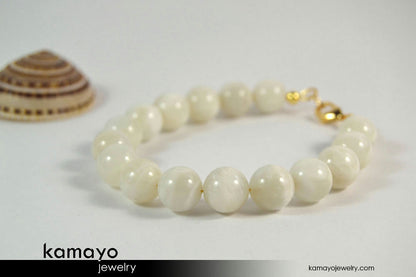 WHITE MOONSTONE BRACELET - Round Real Moonstone Beads