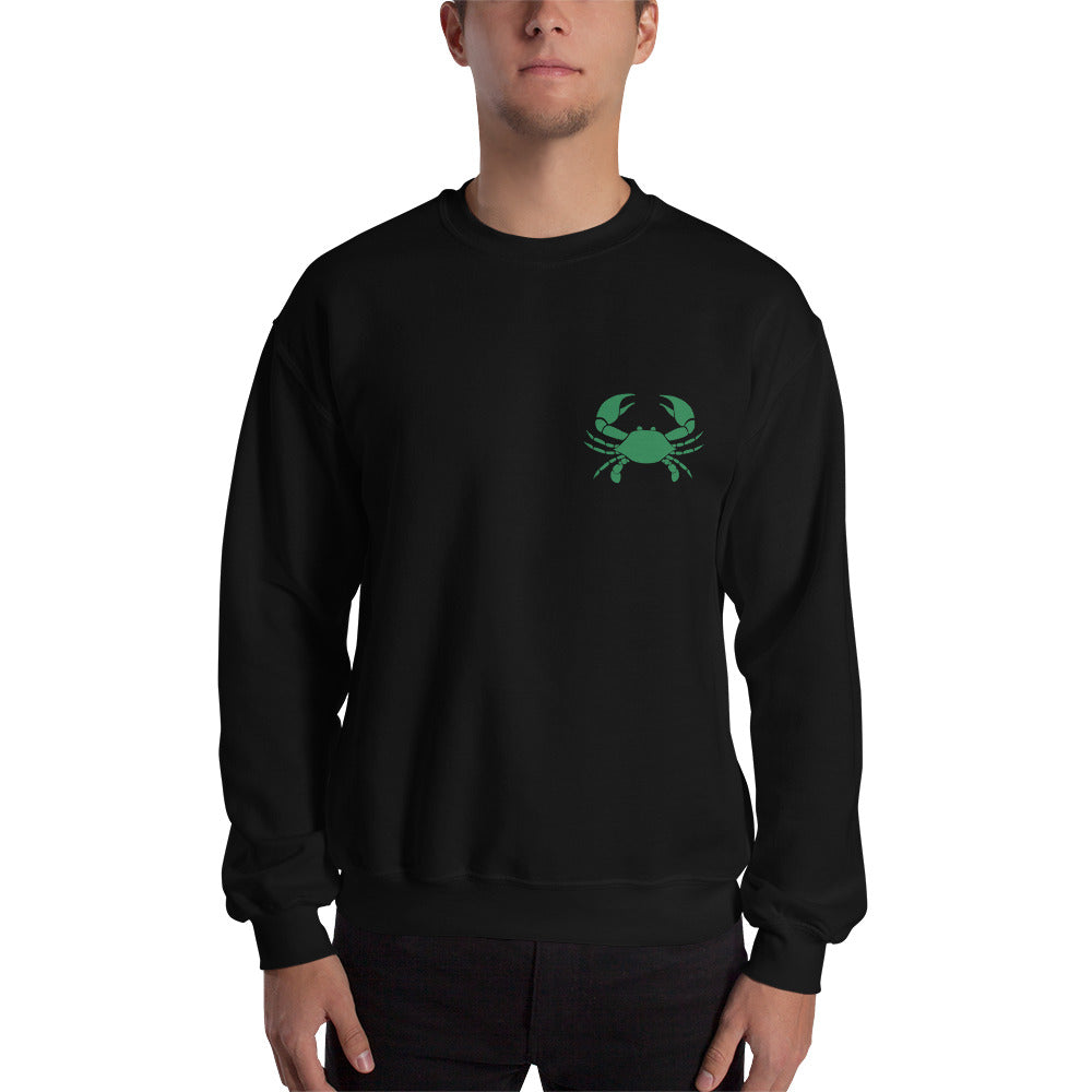 Cancer Sweatshirt For Men - Zodiac Symbol Print On Front And Green Crab On Back