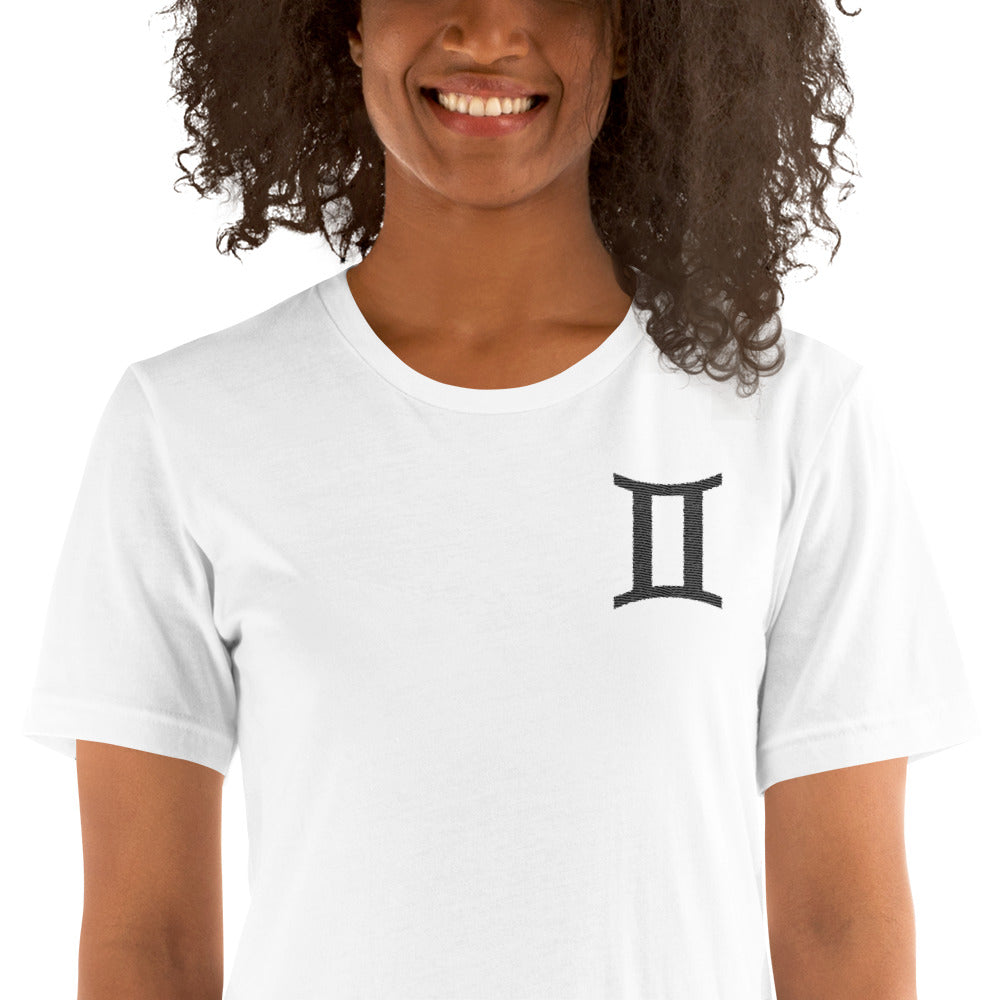 GEMINI T SHIRT - Sign Symbol Text Embroidery - Zodiac Shirt for Women