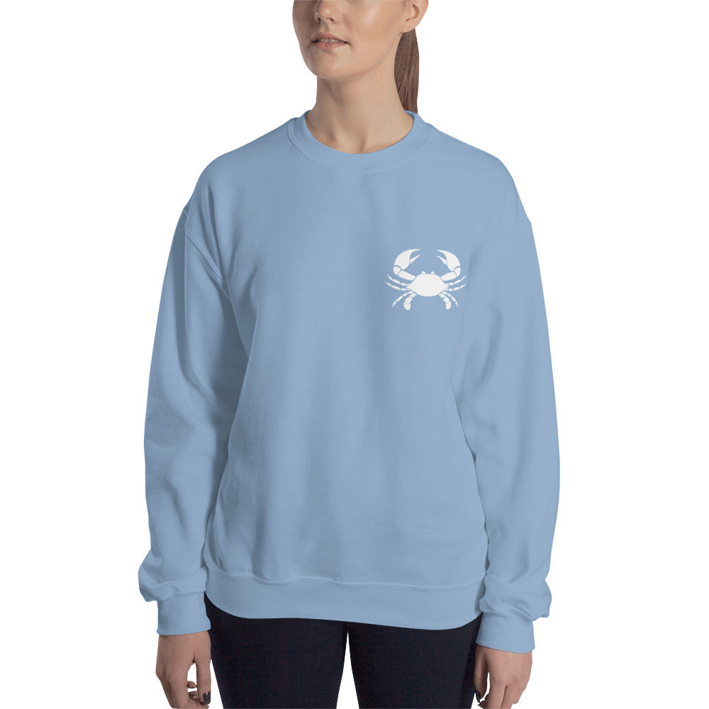 Cancer Sweatshirt For Women - Zodiac Symbol Print On Front And Crab Outline On Back