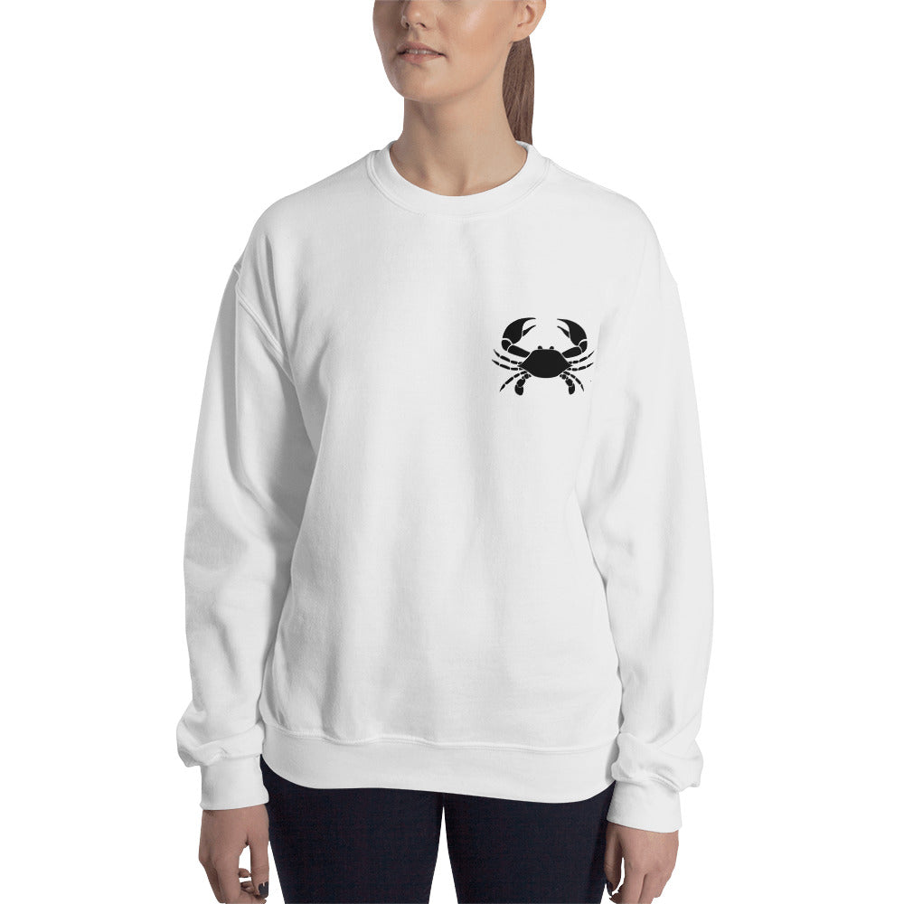 Cancer Sweatshirt For Women - Zodiac Symbol Print On Front And White Crab On Back